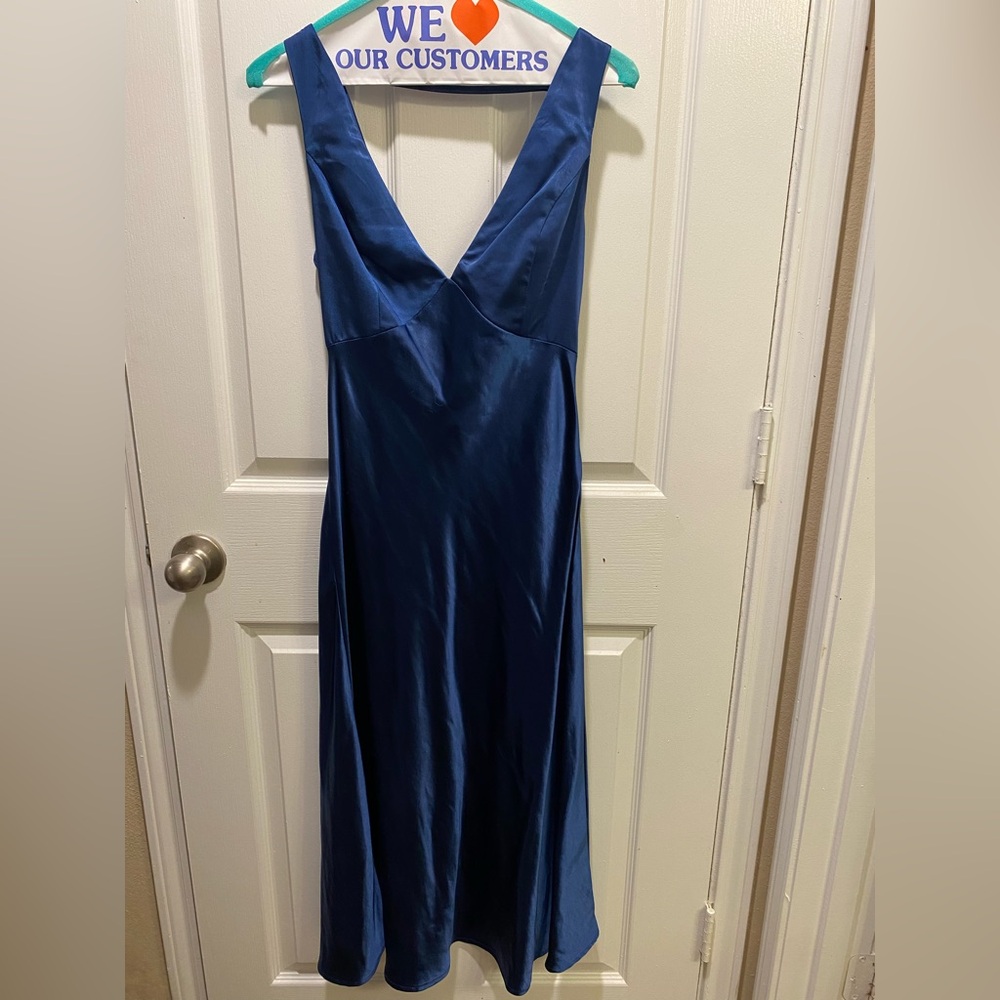 Lulu's Royal Blue Satin Midi Dress